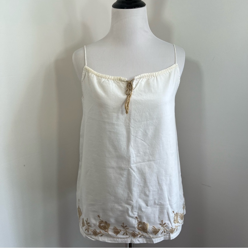 Gap Camisole L Girls Y2K 2000s White Cotton Spaghetti Strap Embroidered